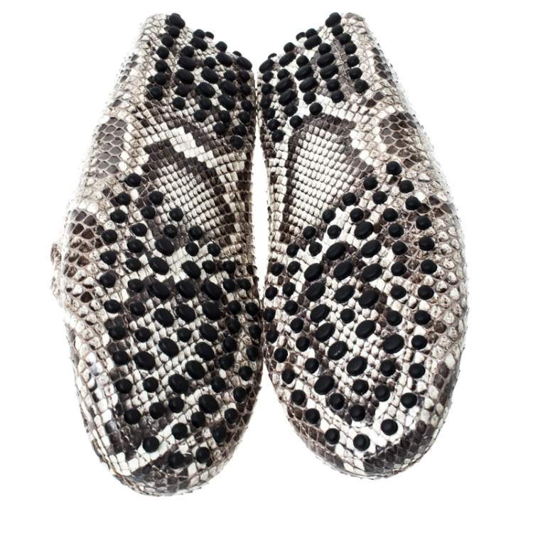 Pre Owned Tod's Beige/Black Python Double T Metal Loafers Size 36