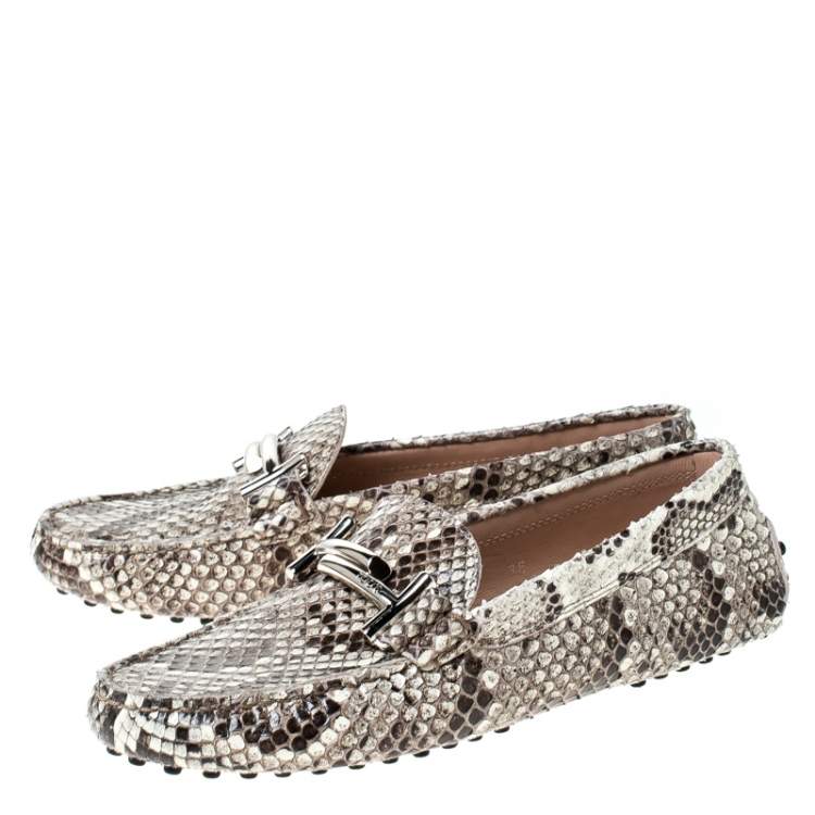 Pre Owned Tod's Beige/Black Python Double T Metal Loafers Size 36