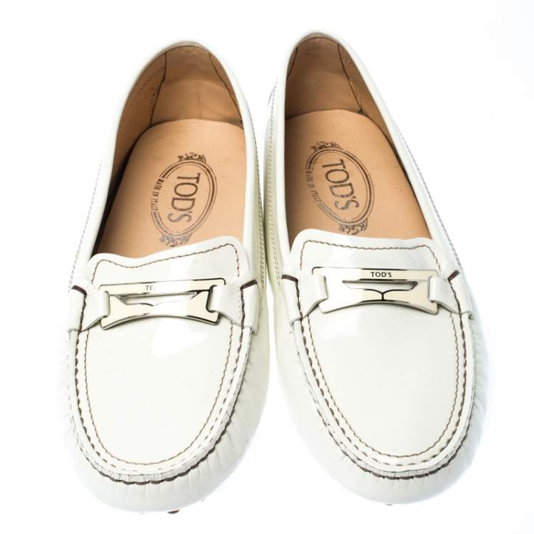 Pre Owned Tod's White Patent Leather Penny Loafers Size 39