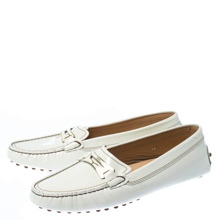 Pre Owned Tod's White Patent Leather Penny Loafers Size 39