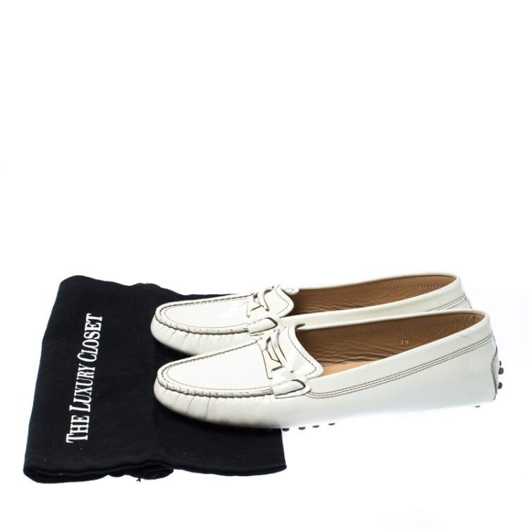 Pre Owned Tod's White Patent Leather Penny Loafers Size 39
