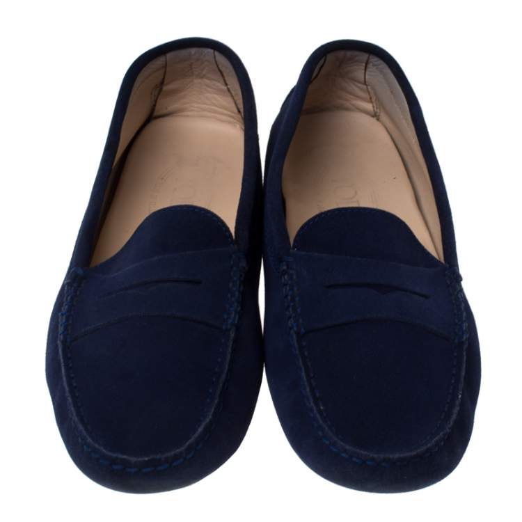 Pre Owned Tod’s Navy Blue Suede Gommino Driving Loafers Size 39.5