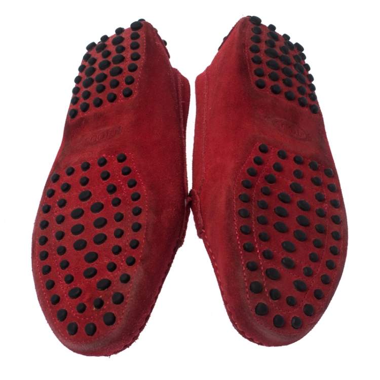 Pre Owned Tod's Red Suede Leather Penny Slip On Loafers Size 35