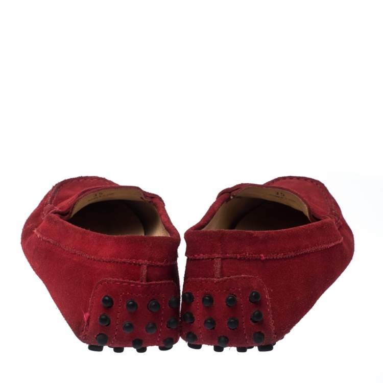 Pre Owned Tod's Red Suede Leather Penny Slip On Loafers Size 35