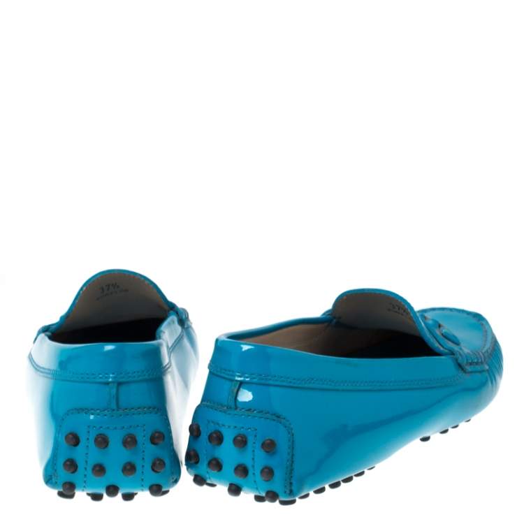 Pre Owned Tod's Blue Patent Leather Gommino Loafers Size 37.5