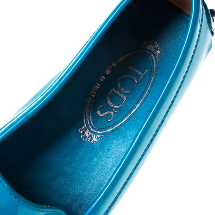 Pre Owned Tod's Blue Patent Leather Gommino Loafers Size 37.5