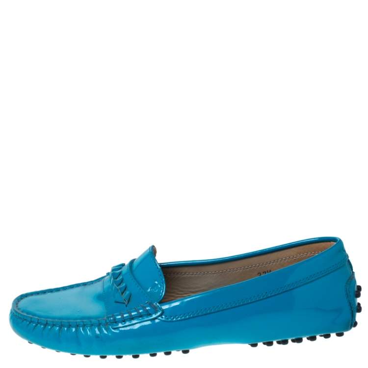 Pre Owned Tod's Blue Patent Leather Gommino Loafers Size 37.5