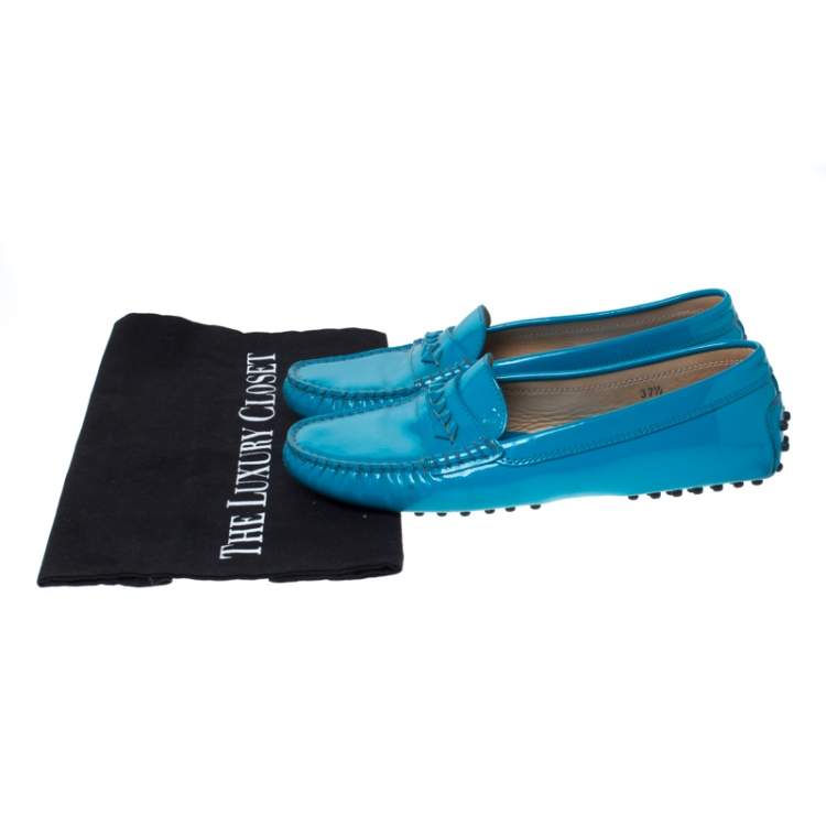 Pre Owned Tod's Blue Patent Leather Gommino Loafers Size 37.5