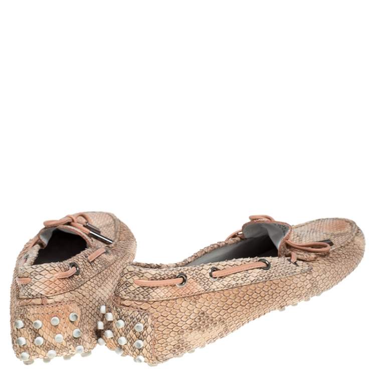Pre Owned Tod's Beige Python Leather Gommino Loafers Size 38.5