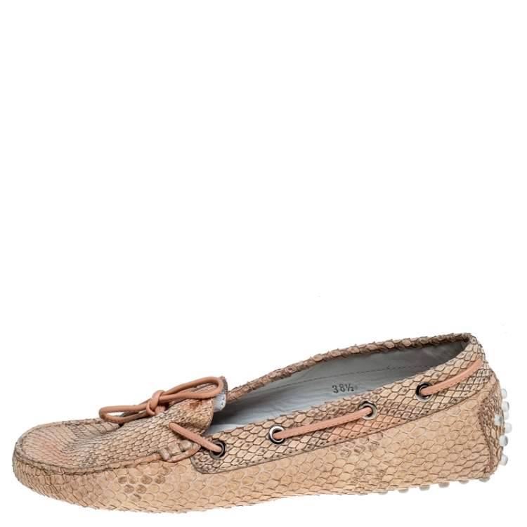 Pre Owned Tod's Beige Python Leather Gommino Loafers Size 38.5