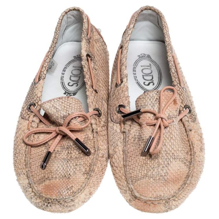 Pre Owned Tod's Beige Python Leather Gommino Loafers Size 38.5