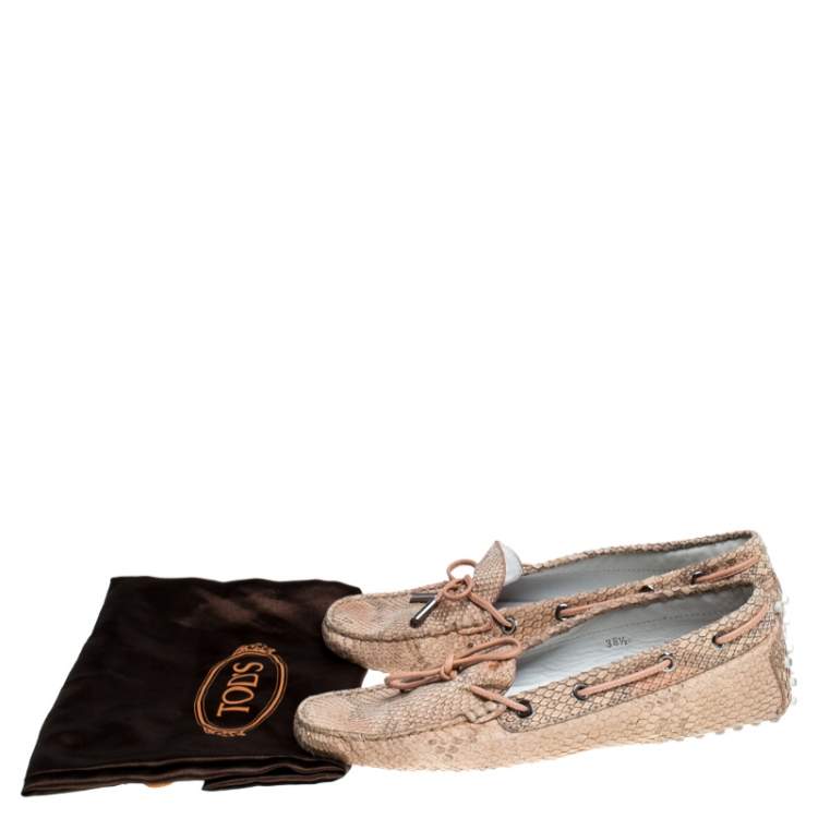 Pre Owned Tod's Beige Python Leather Gommino Loafers Size 38.5