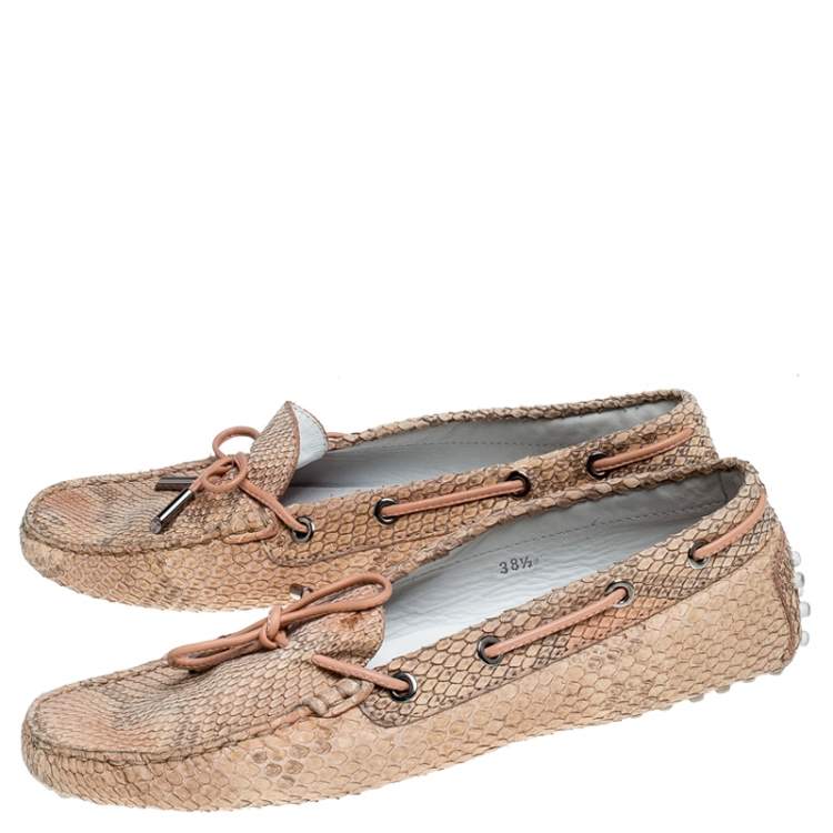 Pre Owned Tod's Beige Python Leather Gommino Loafers Size 38.5