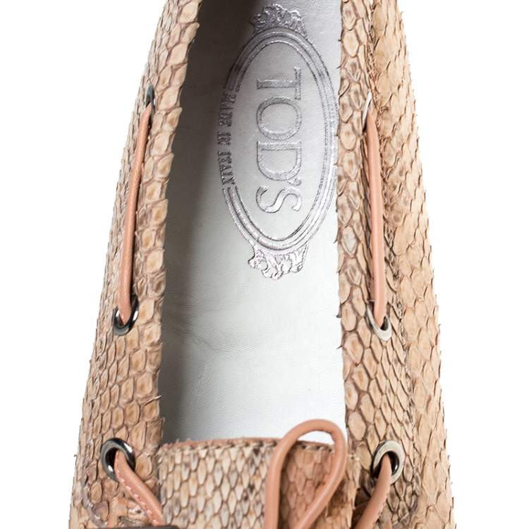 Pre Owned Tod's Beige Python Leather Gommino Loafers Size 38.5