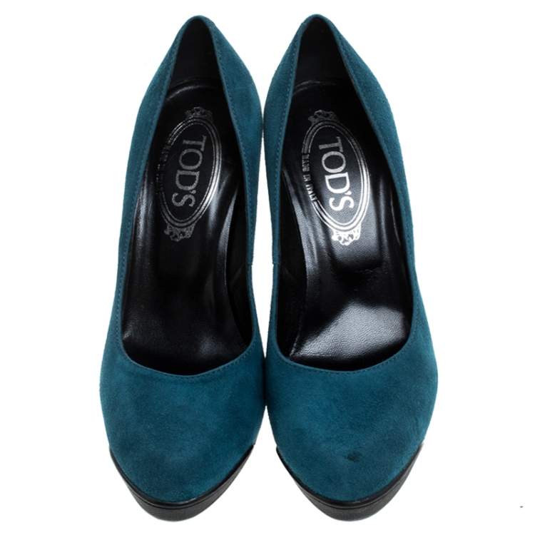 Pre Owned Tod's Blue Suede Platform Pumps Size 36.5