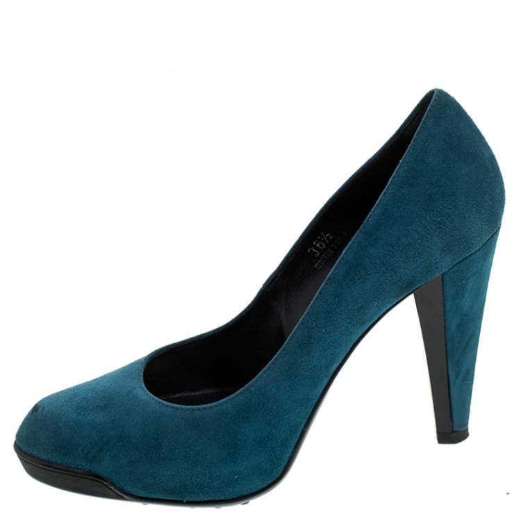Pre Owned Tod's Blue Suede Platform Pumps Size 36.5