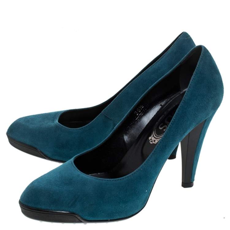 Pre Owned Tod's Blue Suede Platform Pumps Size 36.5