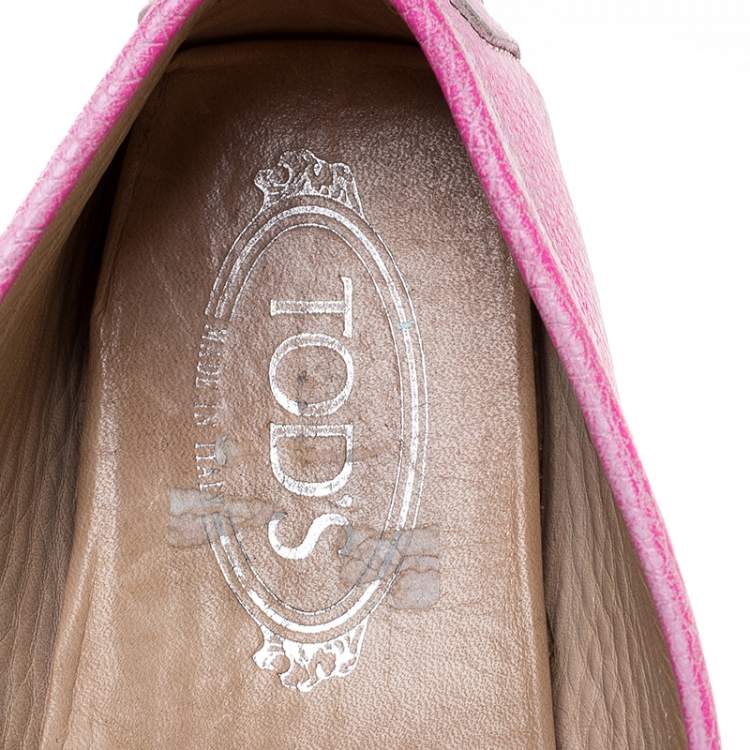 Pre Owned Tod's Pink Leather Penny Slip On Loafers Size 37.5