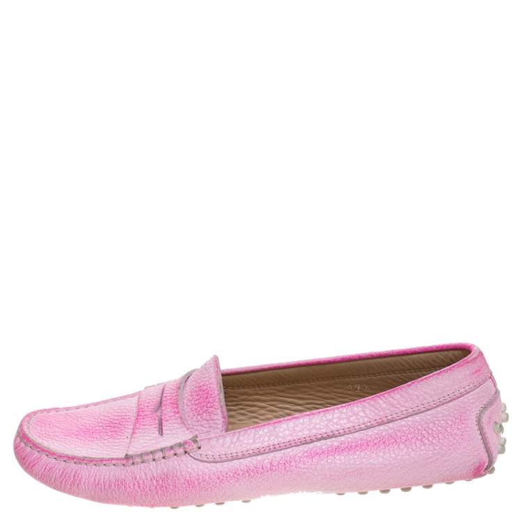 Pre Owned Tod's Pink Leather Penny Slip On Loafers Size 37.5