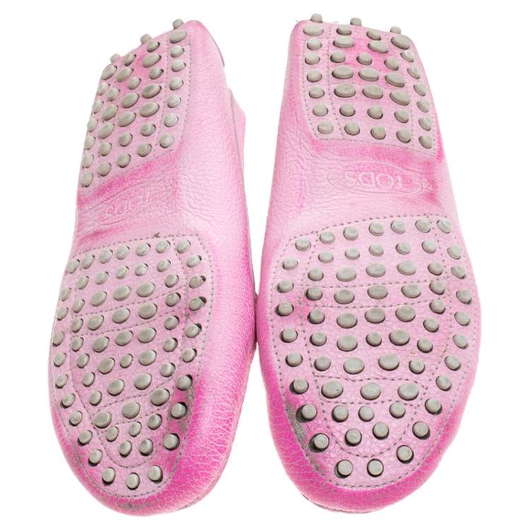 Pre Owned Tod's Pink Leather Penny Slip On Loafers Size 37.5