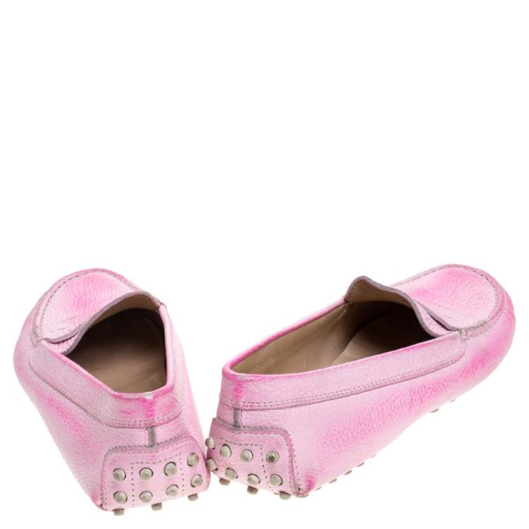 Pre Owned Tod's Pink Leather Penny Slip On Loafers Size 37.5