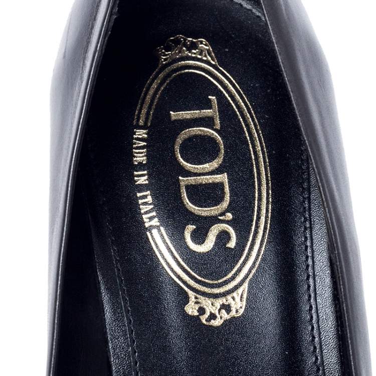 Pre Owned Tod's Black Studded Cap Toe Leather Block Heel Pumps Size 40