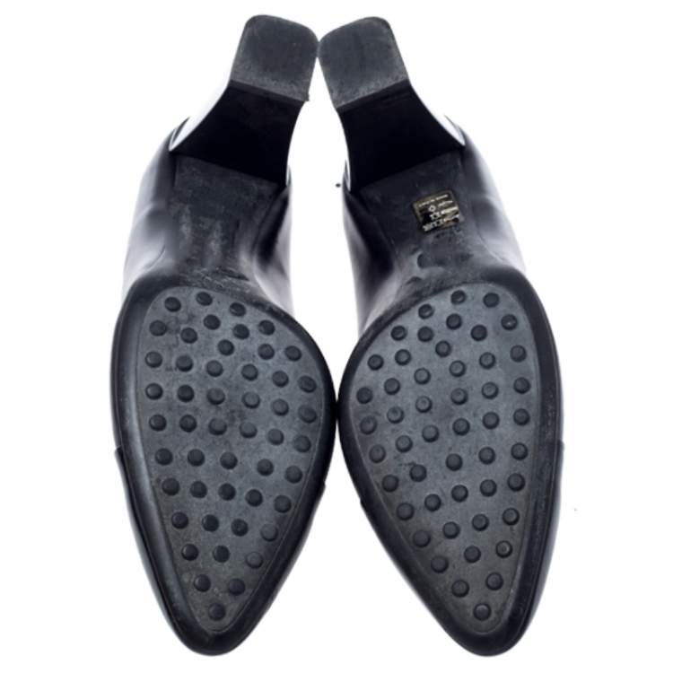 Pre Owned Tod's Black Studded Cap Toe Leather Block Heel Pumps Size 40