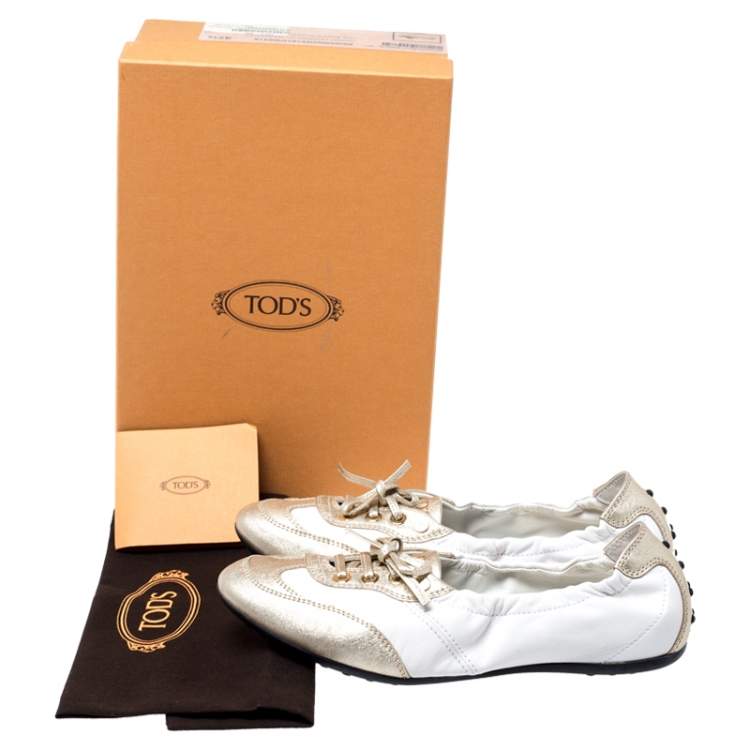 Pre Owned Tod's White/Gold Leather Gomma Lace Slip On Sneakers Size 37.5