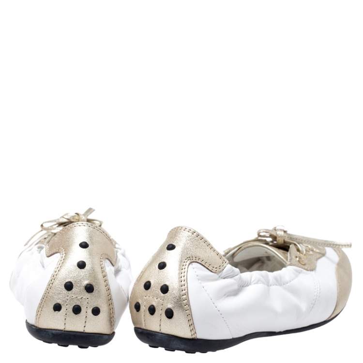 Pre Owned Tod's White/Gold Leather Gomma Lace Slip On Sneakers Size 37.5