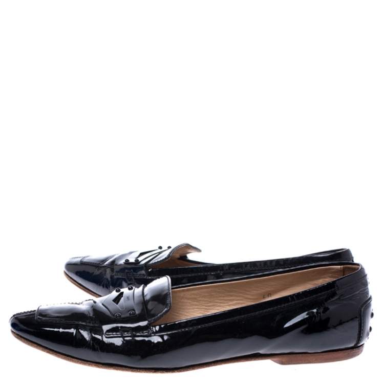 Pre Owned Tod's Black Patent Leather Pointed Toe Penny Loafer Size 40