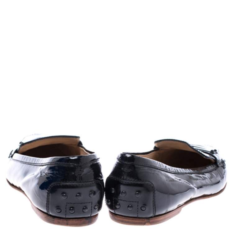 Pre Owned Tod's Black Patent Leather Pointed Toe Penny Loafer Size 40