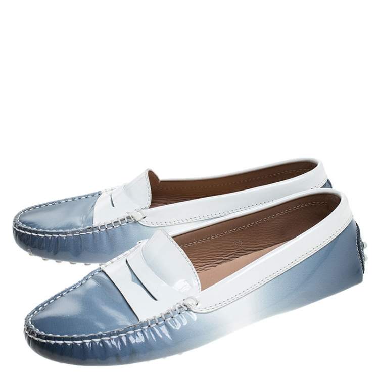 Pre Owned Tod's Blue/White Gradient Patent Leather Penny Loafers Size 35