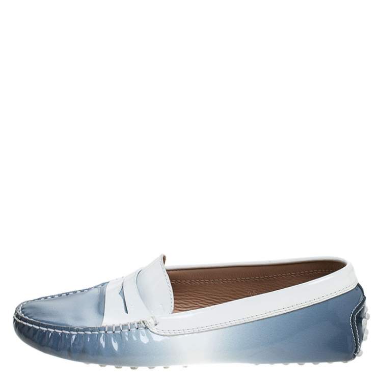 Pre Owned Tod's Blue/White Gradient Patent Leather Penny Loafers Size 35