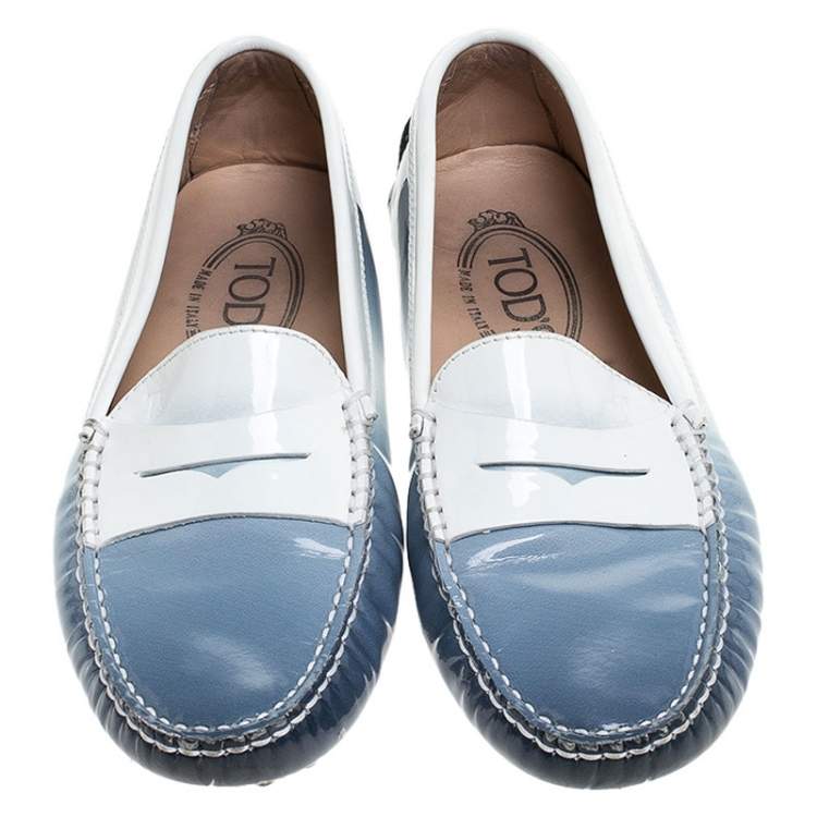 Pre Owned Tod's Blue/White Gradient Patent Leather Penny Loafers Size 35