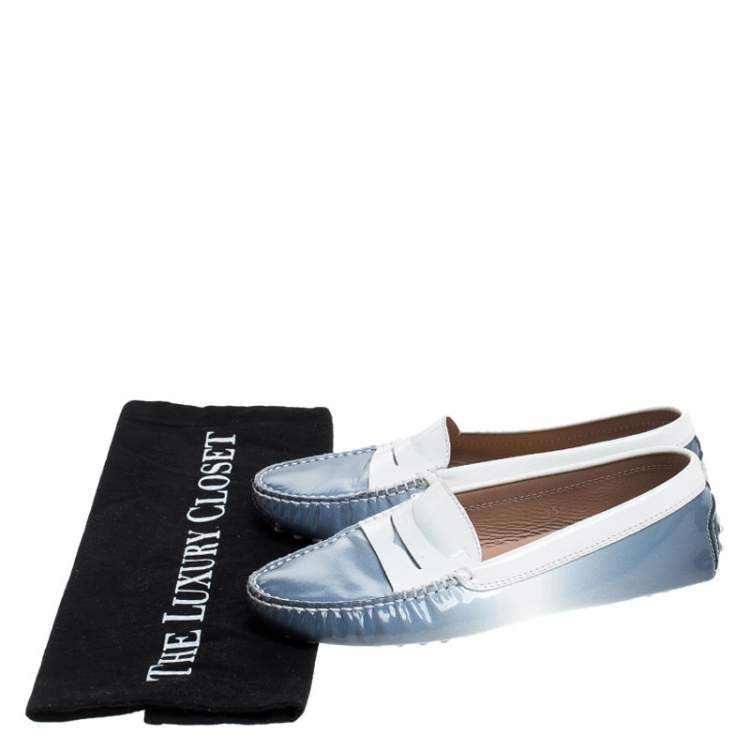 Pre Owned Tod's Blue/White Gradient Patent Leather Penny Loafers Size 35