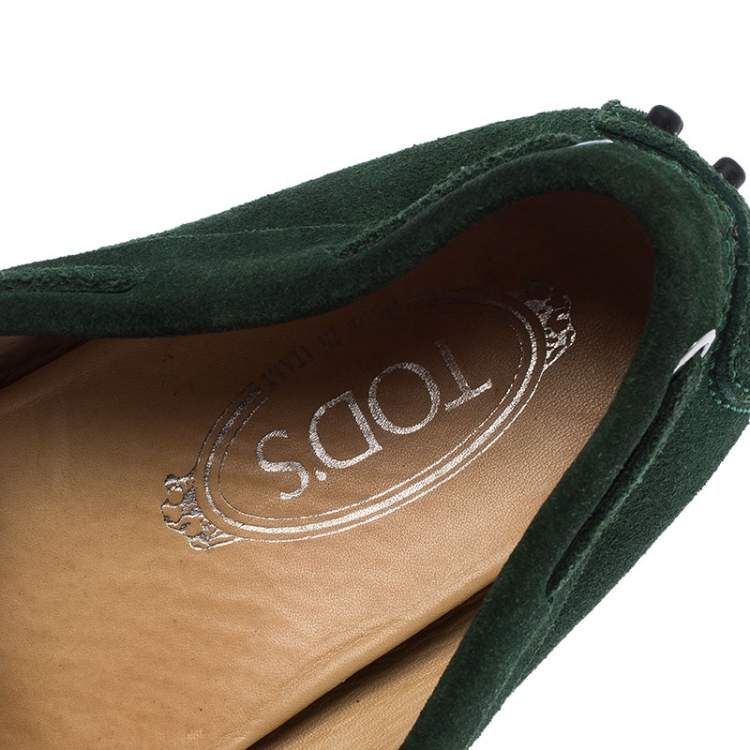 Pre Owned Tod's Green Suede Bow Driving Loafers Size 40