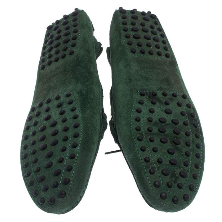 Pre Owned Tod's Green Suede Bow Driving Loafers Size 40