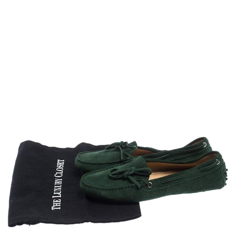 Pre Owned Tod's Green Suede Bow Driving Loafers Size 40