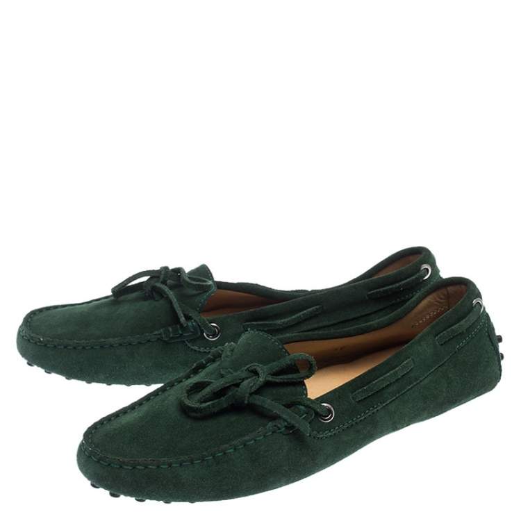 Pre Owned Tod's Green Suede Bow Driving Loafers Size 40