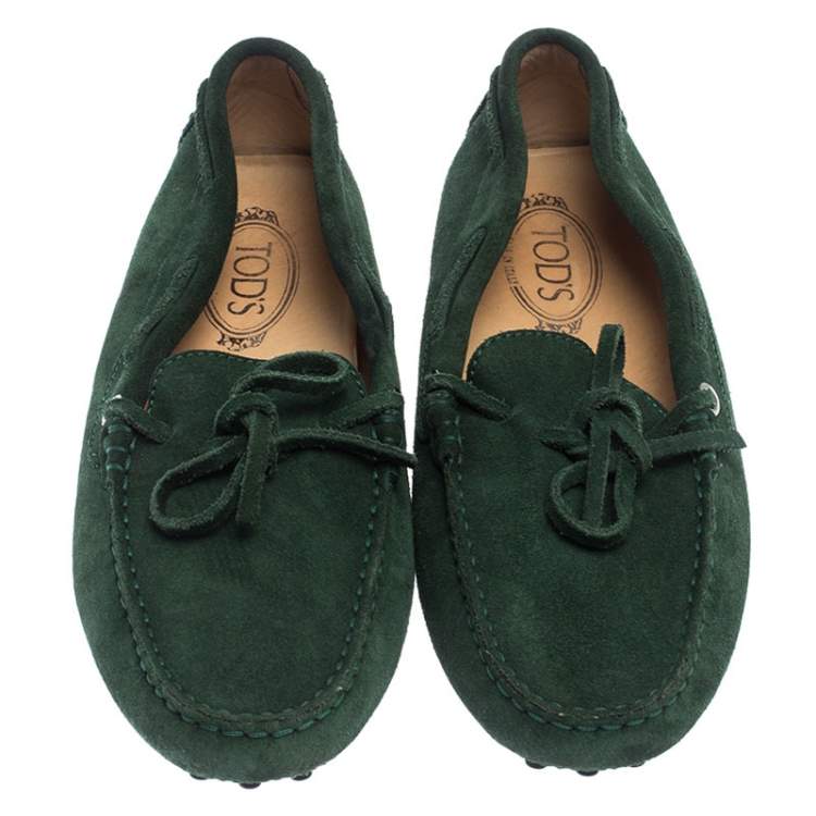 Pre Owned Tod's Green Suede Bow Driving Loafers Size 40
