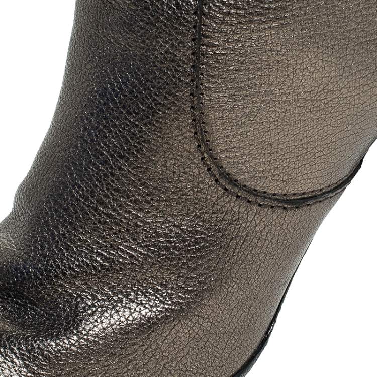 Pre Owned Tod's Metallic Grey Leather Knee Length Boots Size 36.5
