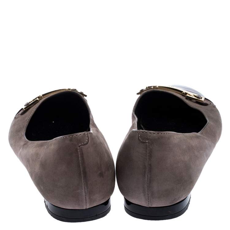 Pre Owned  Tod's Lilac/Purple Nubuck/Patent Leather Logo Metal Detail Cap Toe Ballet Flats Size 36.5 