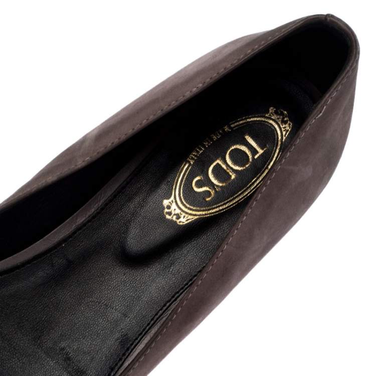 Pre Owned  Tod's Lilac/Purple Nubuck/Patent Leather Logo Metal Detail Cap Toe Ballet Flats Size 36.5 