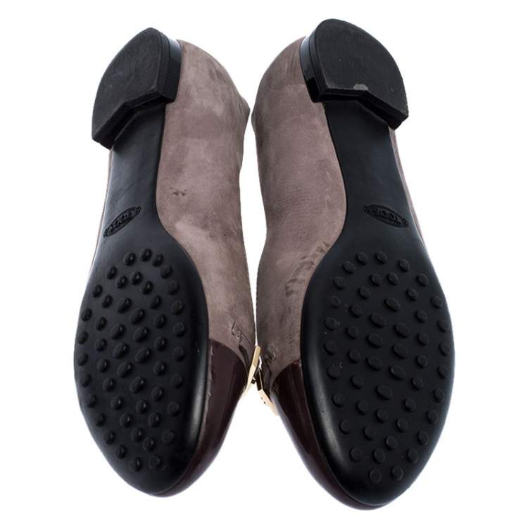 Pre Owned  Tod's Lilac/Purple Nubuck/Patent Leather Logo Metal Detail Cap Toe Ballet Flats Size 36.5 