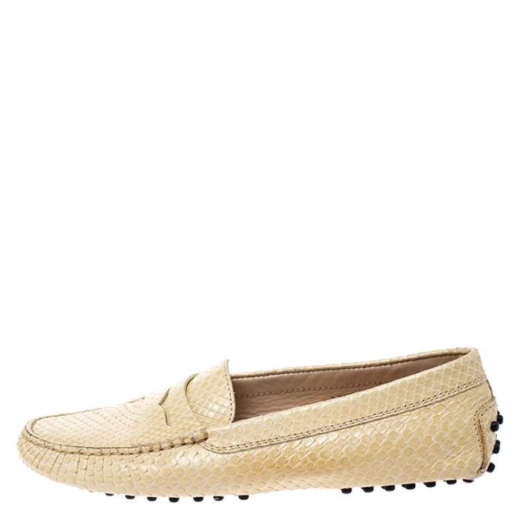 Pre Owned Tod's Yellow Python Leather Penny Loafers Size 37.5