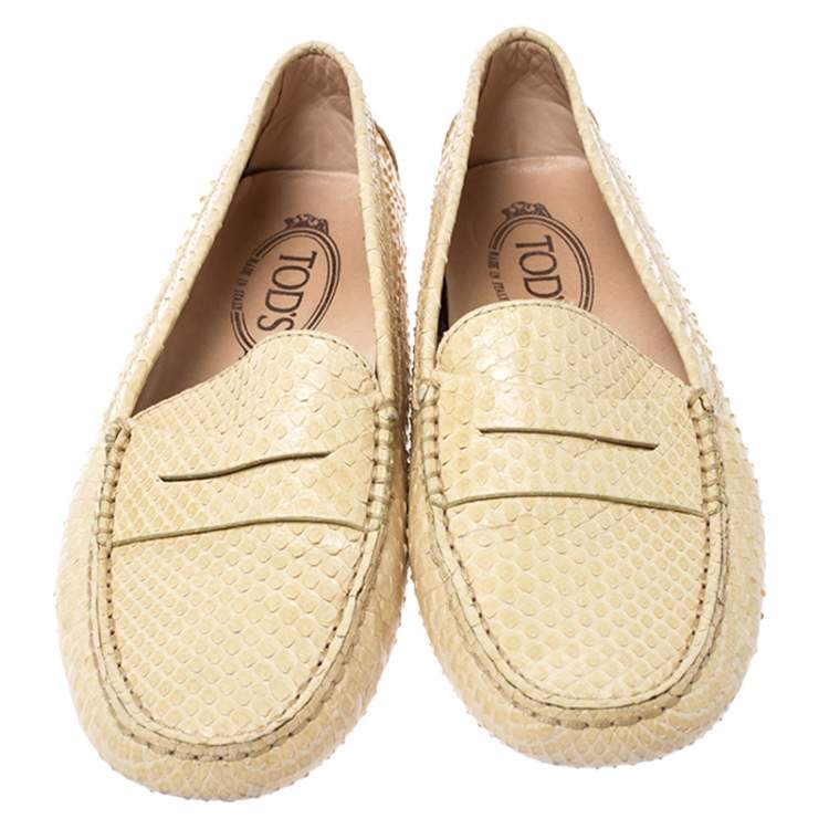 Pre Owned Tod's Yellow Python Leather Penny Loafers Size 37.5