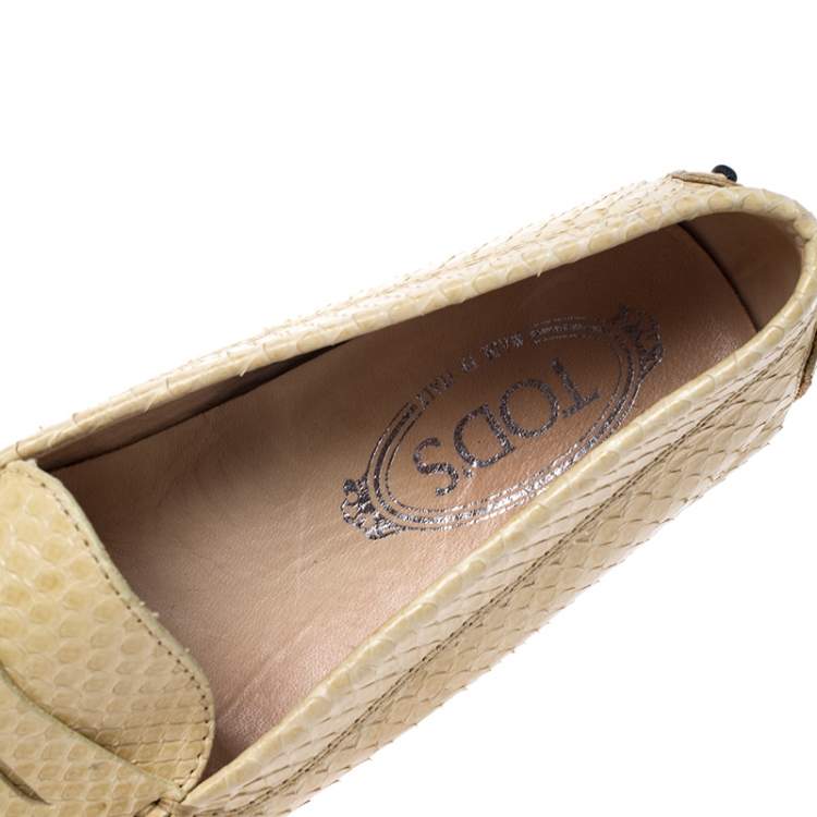 Pre Owned Tod's Yellow Python Leather Penny Loafers Size 37.5