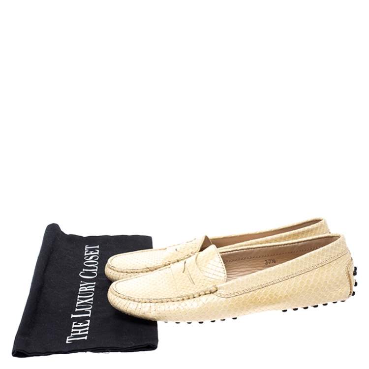 Pre Owned Tod's Yellow Python Leather Penny Loafers Size 37.5