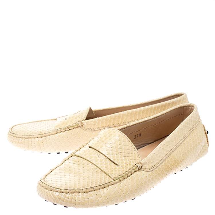 Pre Owned Tod's Yellow Python Leather Penny Loafers Size 37.5