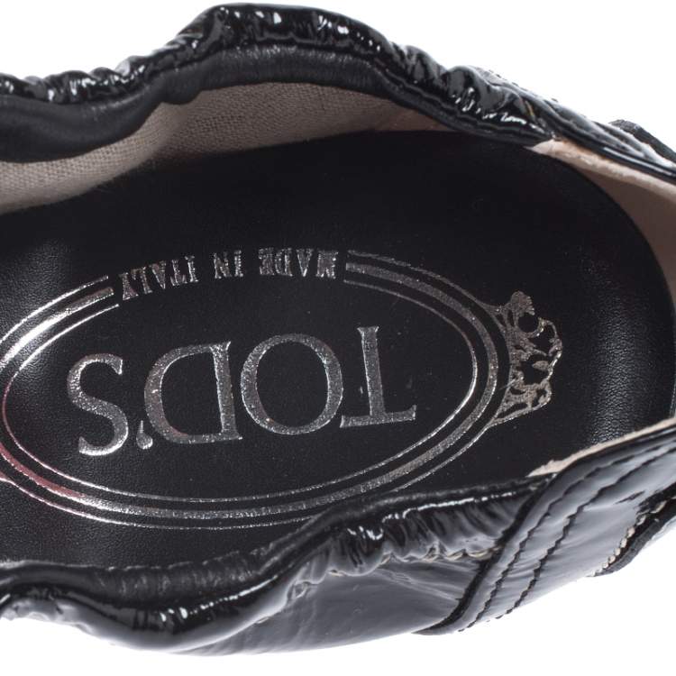 Pre Owned Tod's Black Patent Leather Scrunch Ballet Flats Size 38